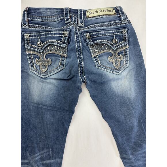 ROCK REVIVAL 25 Avery Straight Low Rise Western Pocket Flap Jewels Studs Cowboy - Picture 2 of 13